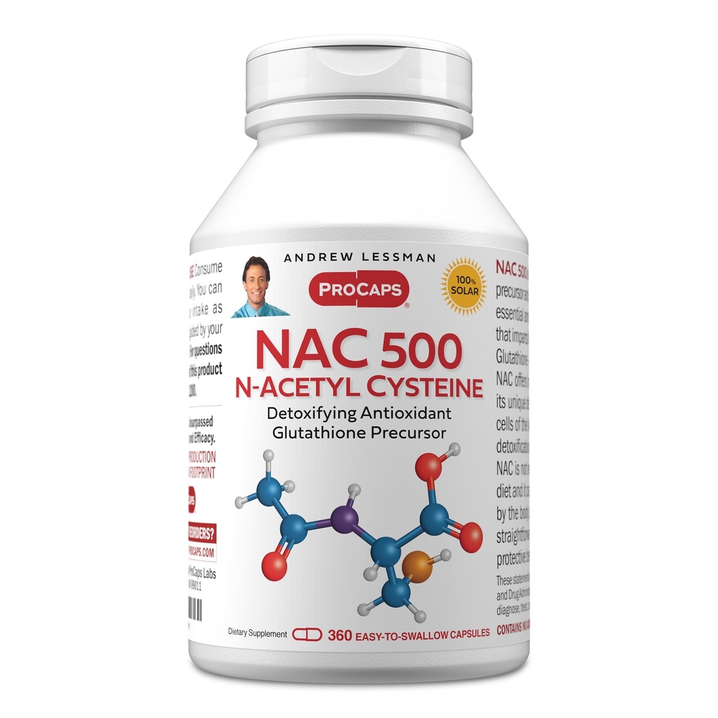 ANDREW LESSMAN NAC-500 N-Acetyl Cysteine 360 capsule - aiuta a combattere il quotidiano di assalto di danni radicali liberi, protegge cervello, cuore, polmoni, fegato, reni. Disintossicante antiossidante. Nessun Additivo