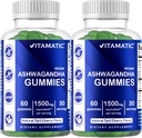 Vitamatic 2 Pack Ashwagandha Gummies 1500 mg Equivalent Per Serving (da 30:1 Estratto 50 mg) - 60 Vegan Gummies - 3% Withanolides