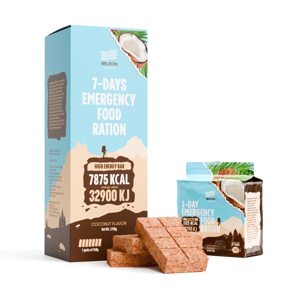 MRE alimentazione di emergenza - 7 giorni Coconut Biscuit Bars MRE Pasti militari 2024 Kit di sopravvivenza - 20 anni Shelf Life Camping Escursioni