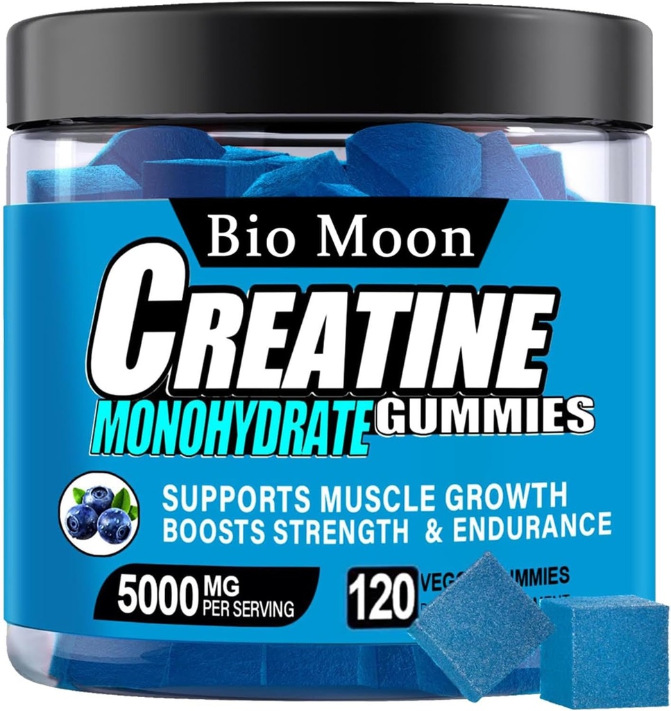 Creatina Monoidrato Gummies 5000mg per uomini e donne, Chewables Creatina Monoidrato per la resistenza muscolare, Muscle Builder, Energy Boost, Pre-Workout Supplement(120 Count)- Blueberry Flavour