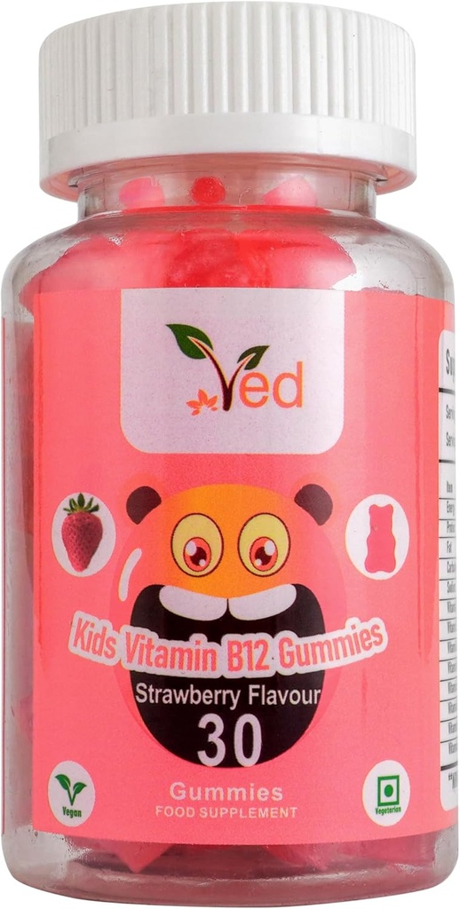 Ved Kids Vitamina B12 Gummies per vitamina B12 Supplemento, Energy & Immune System – Vegan - 15 giorni di alimentazione, 30 Chewable Kids Vitamine Gummies.(15 giorni di alimentazione)