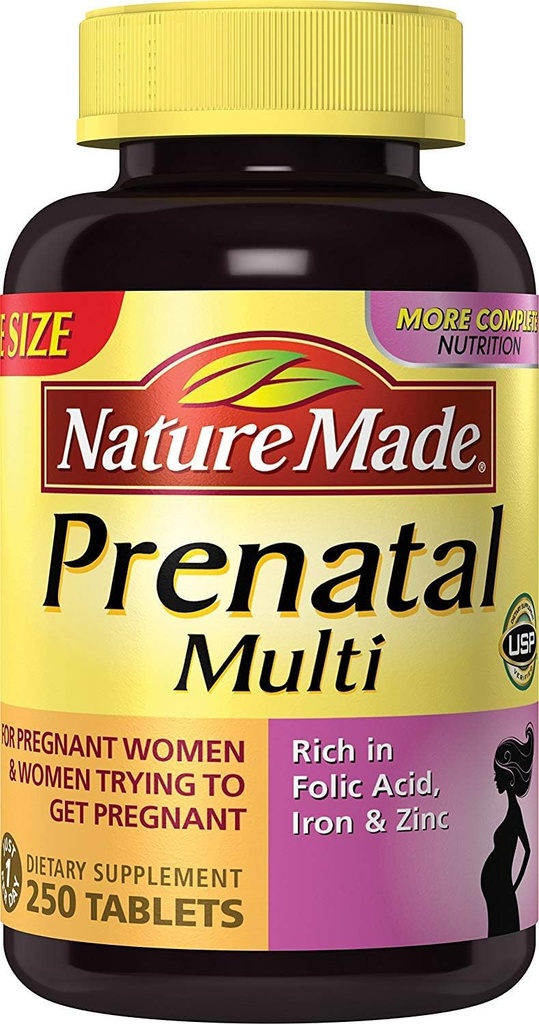 Natura fatta Prenatale Multi, 250 compresse, acido folico + 17 vitamine e minerali prenatali per sostenere lo sviluppo del bambino e la mamma, vitamina D3, calcio, ferro, iodio, vitamina C e altro ancora