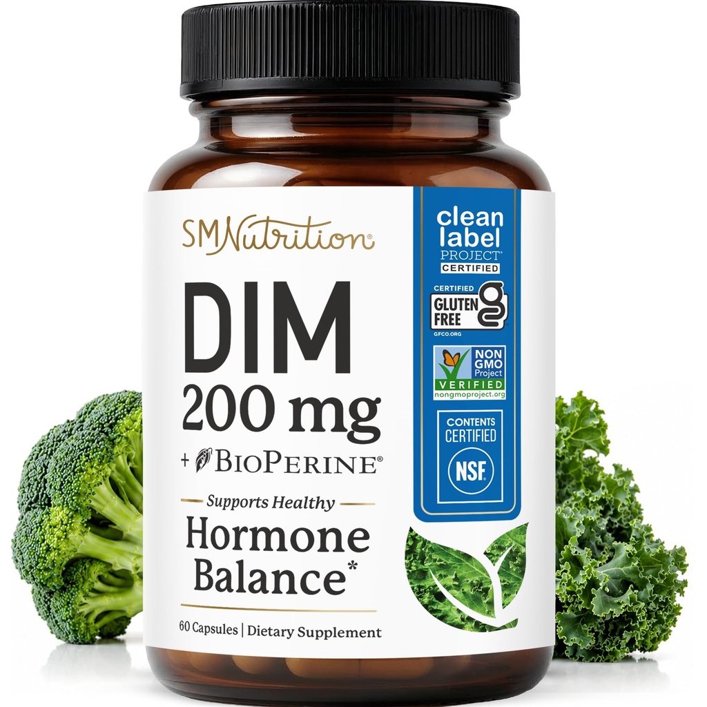 Supplemento DIM 200 mg | Estrogen Balance per le donne e gli uomini | Acne ormonale, Equilibrio dell'ormone, Menopausa e supporto antiossidante | Clean Label Project Certified, Vegan & Soy Free Diindolylmethane | 60 Ct.