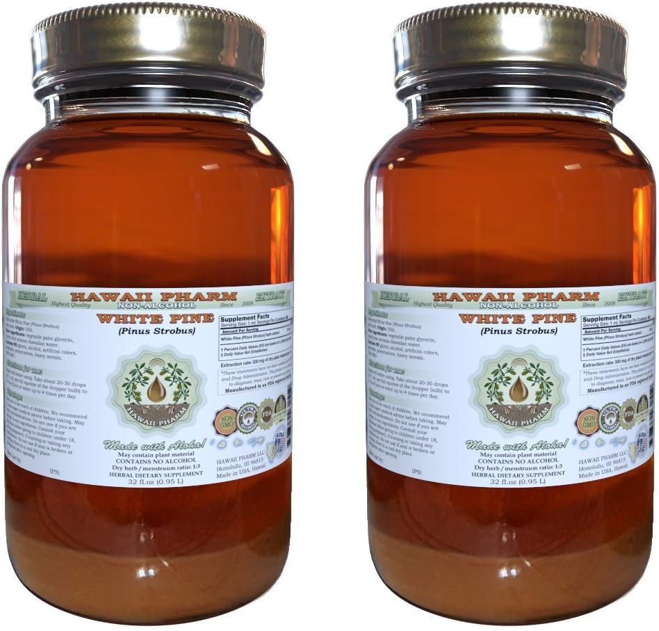 Estratto di liquido senza alcool di pino bianco, Pino bianco (Pinus Strobus) Dried Bark Glycerite Natural Herbal Supplement, Hawaii Pharm, USA 2x32 fl.oz