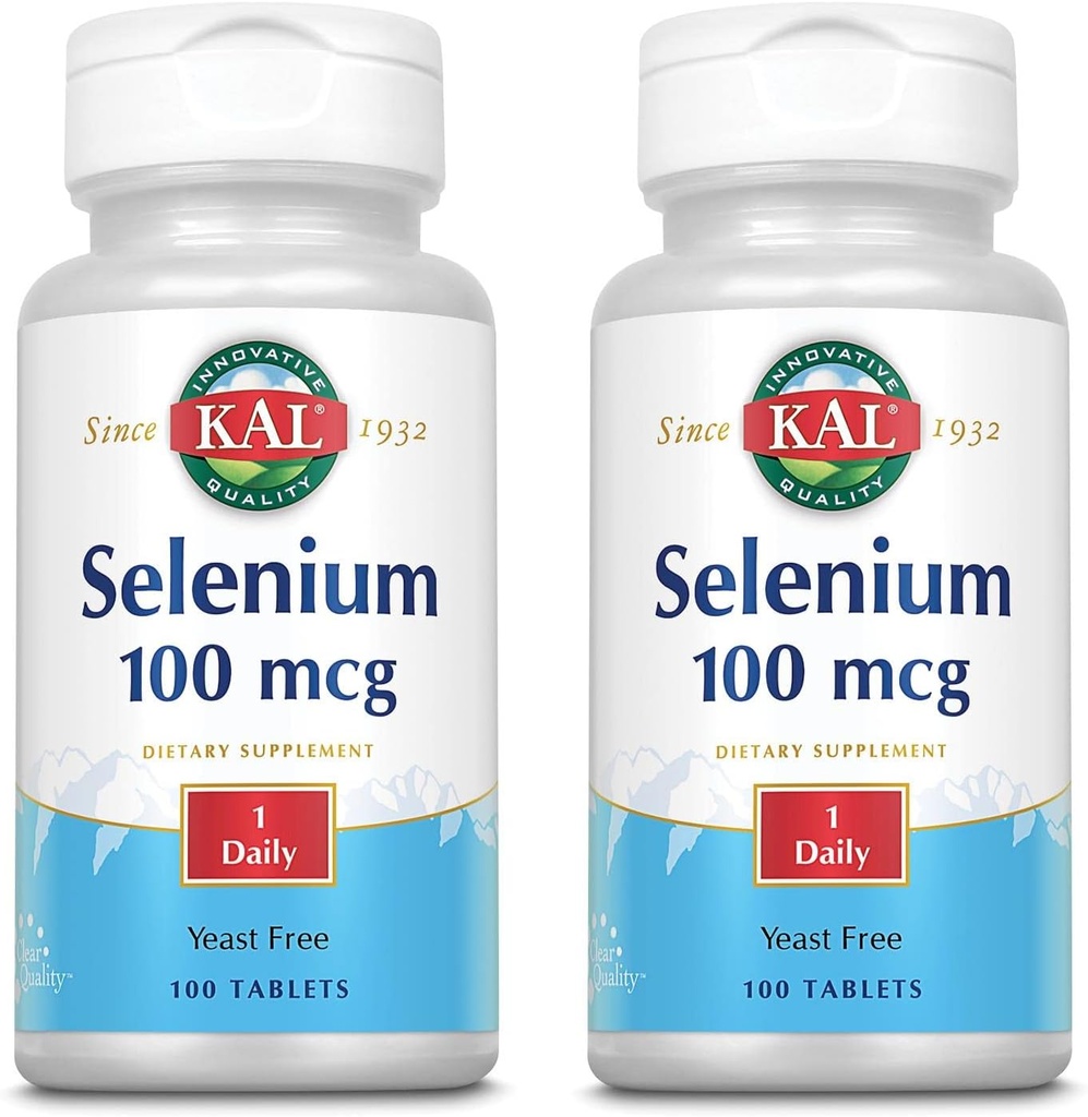KAL 100 Mcg Selenium Yeast Free Tablets, 100 Count | Pack di 2