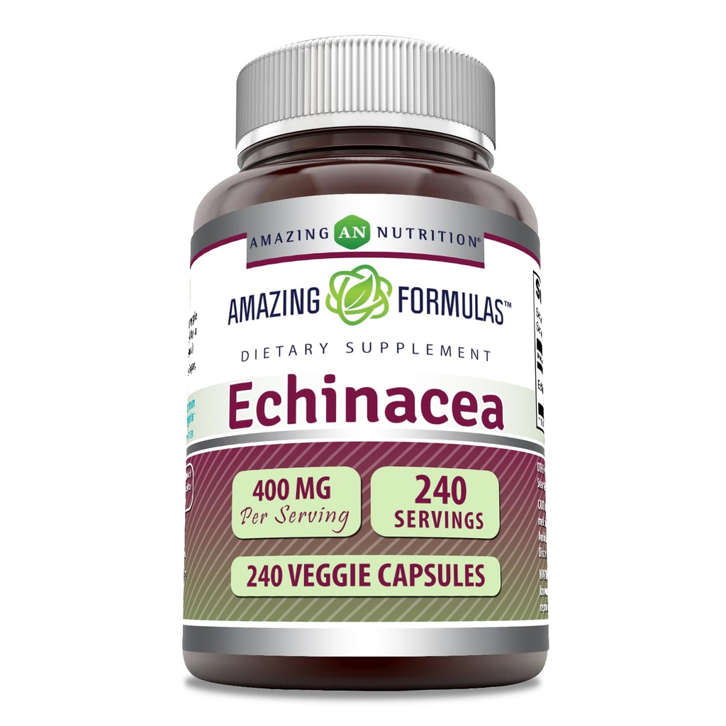 Incredibile Formulas Echinacea Supplemento | 400 Mg per Serving | 240 Veggie Capsule | Non-GMO | Gluten-Free | Made in USA