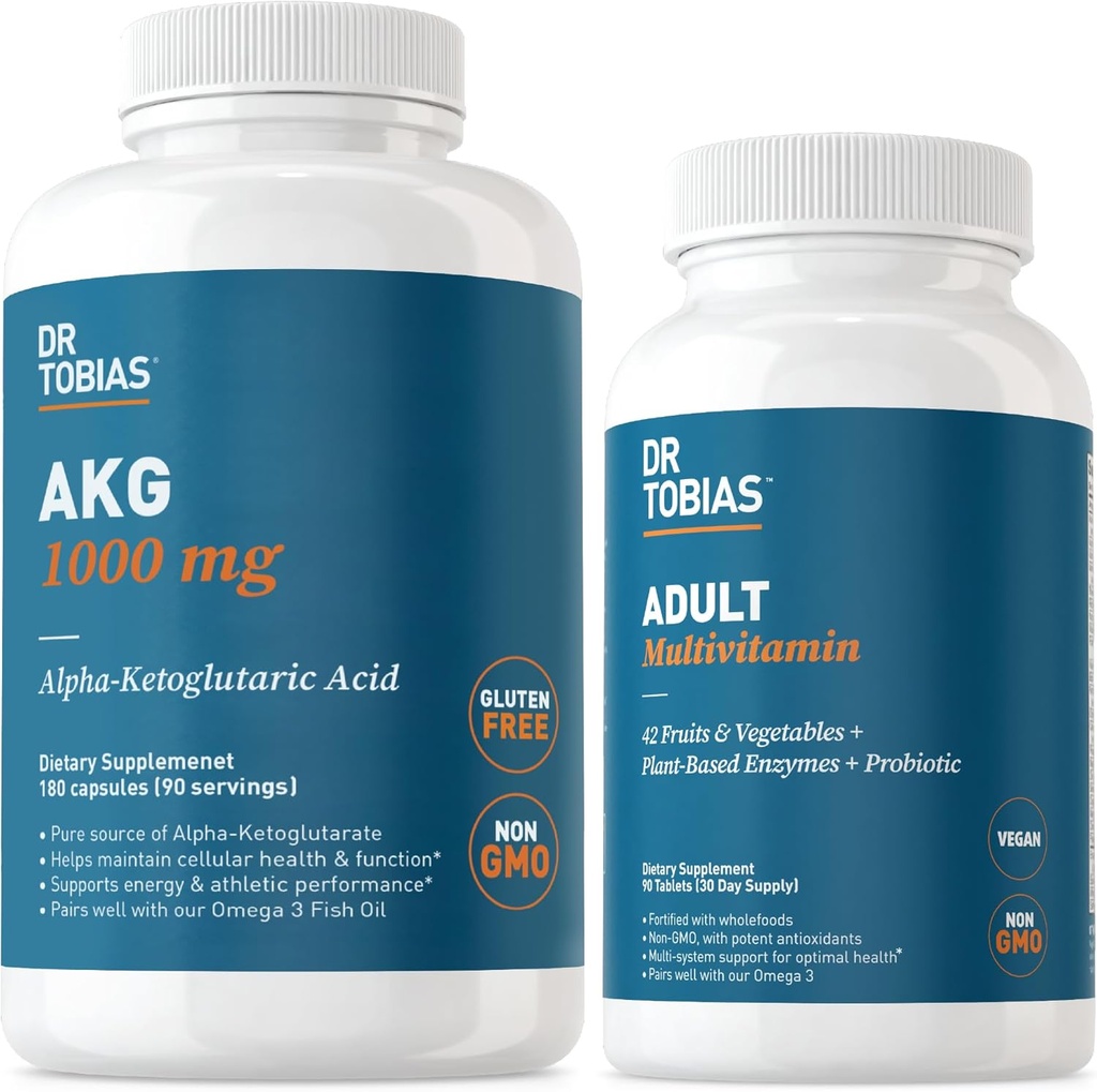 Dr. Tobias AKG Supplement & Adult Multivitamin - Totale energia cellulare & Nutriente Supporto per il benessere generale e la vitalità, Vegan, Non OGM