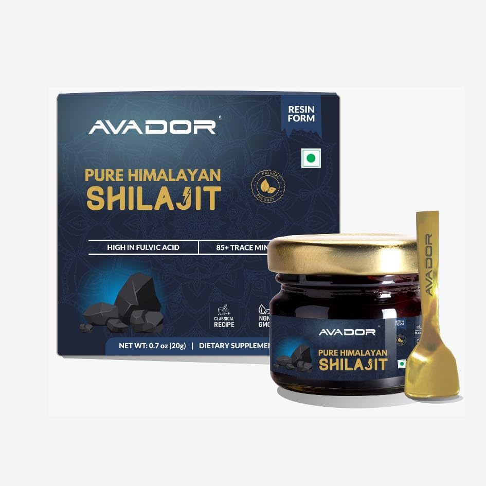 AVADOR 20 Grammi Himalayan Shilajit Resina 20gm | 0.7oz con 85+ Minerali Trace | Acido Fulvico Alto (Includes Free Spoon)