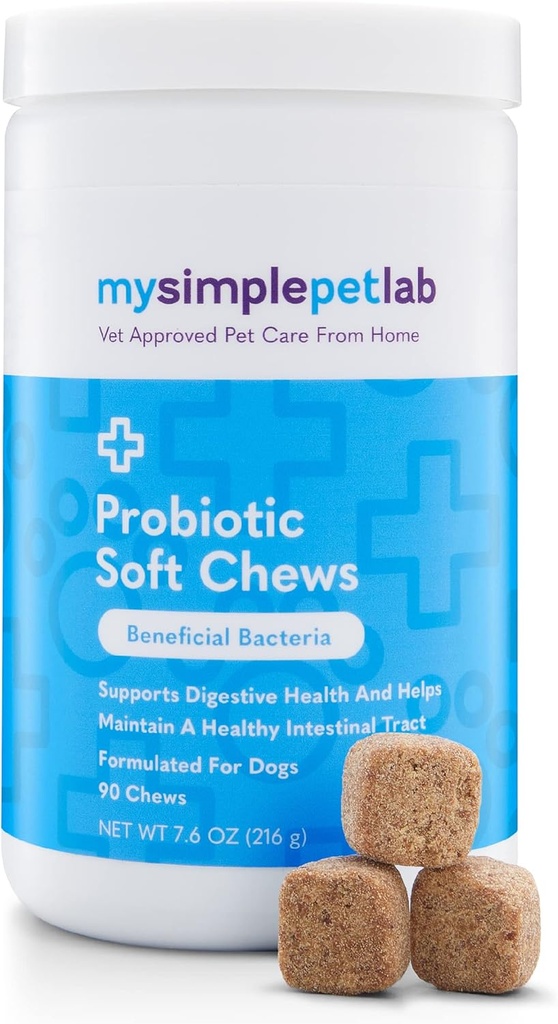 MySimplePetLab Dog Probiotics, 5-Strain Probiotic Blend, Salute Pet Chews, Supporta la salute digestiva, Funzione Gut, Sistema immunitario, Tasty Probiotic Soft Chews for Dogs, Supplemento giornaliero
