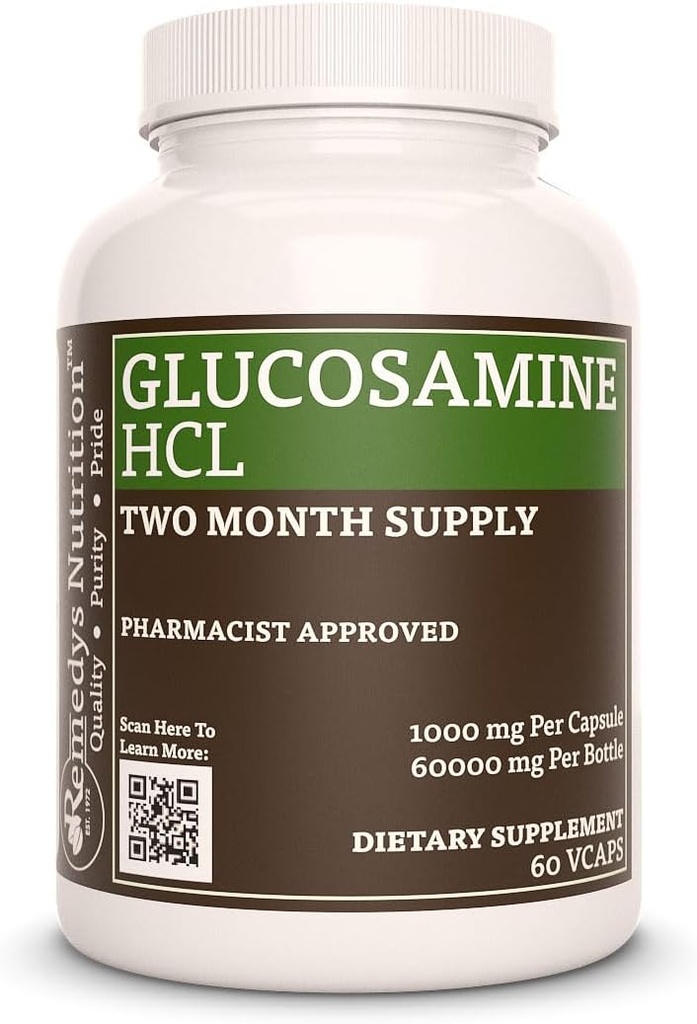 Nutrizione di Remedy Glucosamine HCL | 1.000 mg, 60 Vegan Capsule Integratore alimentare | Fornitura di due mesi
