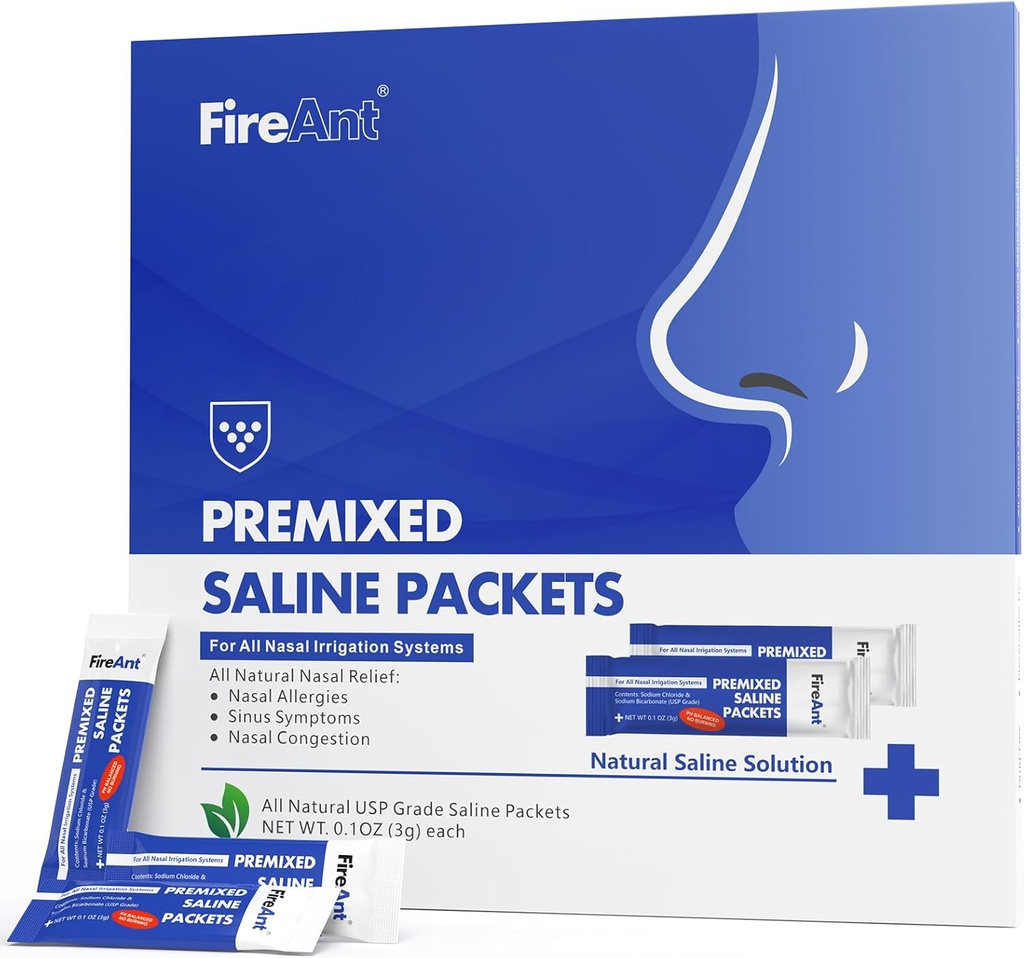 Confezioni Saline FireAnt per Risciacquo Sinusale, 100 Confezionato Neti Pot Salt per Risciacquo Nasale, Sinus Rinse Packets per Sistema di Irrigazione Nasale, PH Balanced - Slate Blue