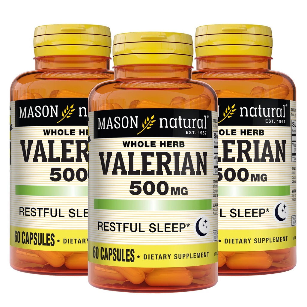 MASON NATURAL Valerian Root 500 mg, 6 mesi di fornitura, aiuto naturale del sonno, promuove sonno sano e riposante, supplemento di erbe, 3 pacchetto