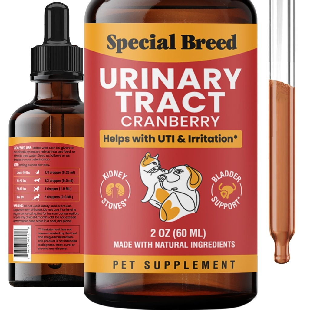 Trattamento delle infezioni del tratto urinario per gatti e cani - Supplemento di mirtilli UTI, supporto per reni e vesciche, 2 oz