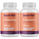 BESTVITE L-Tryptophan 500mg per capsula (240 capsule vegetariane) (2-Pack) - No Stearates - No Silica - No Gelatin - Vegan - Gluten Free - Non OGM