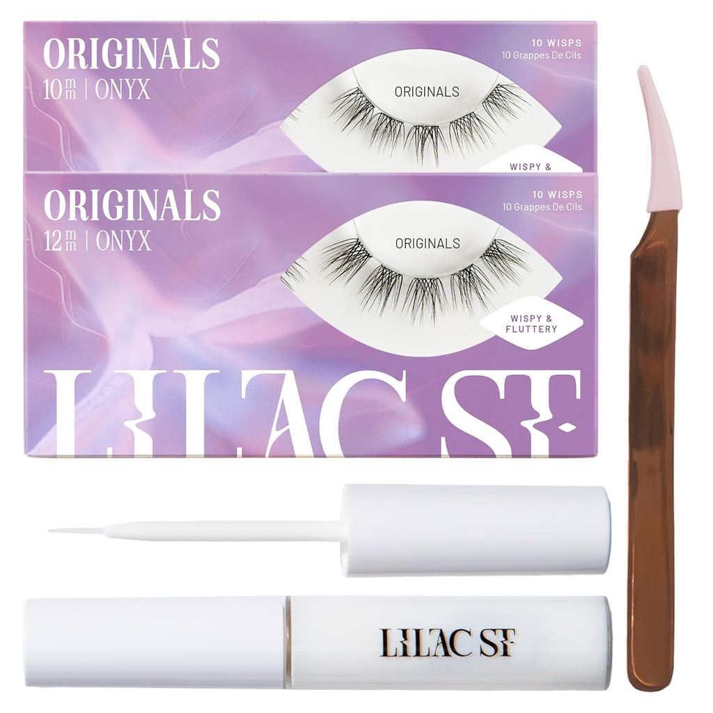 Lilac St - Originals Starter Kit - Include Natural Faux Eyelash Clusters (10mm & 12mm), Clear Lash Glue, & Lash Applicator - Leggero & Lifelike - Ultimi 10 giorni - Cruelty Free, Vegan - 20 Lashes
