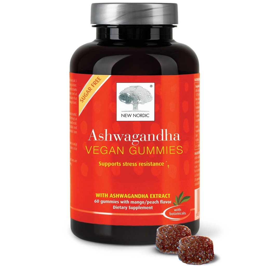 NORDIC Ashwagandha Gummies, 300 mg Ashwagandha Root Extract, Sugar Free, Adaptogens for Men and Women, Delicious Mango Peach, 60 Gummies