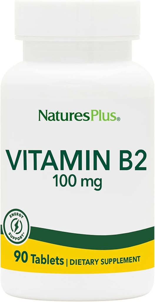 Natures Plus Vitamina B2 (Riboflavin) - 100 mg, 90 compresse vegetariane - Natural Energy & Metabolism Booster, promuove la salute generale - senza glutine - 90 Serve