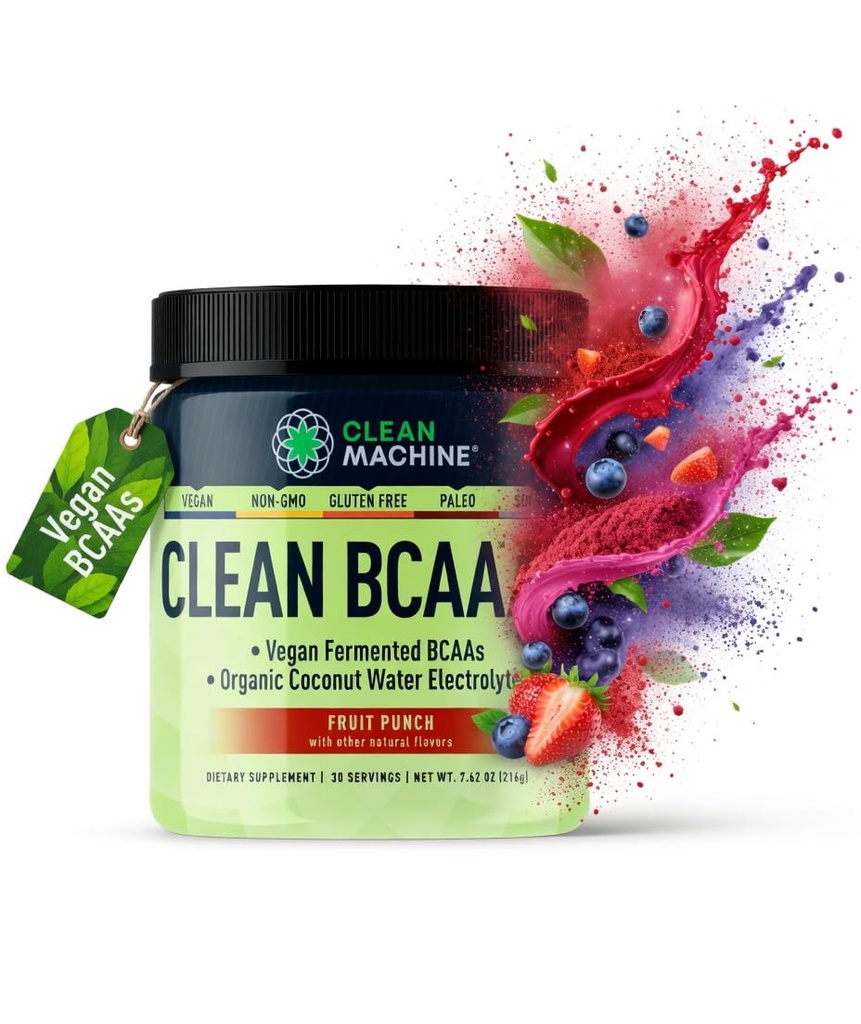 Clean BCAA - 2:1:1 Alimentazione Fonte BCAAs Polvere & Coconut Water Electrolytes Recovery & Amino Energy Supplement - Award Winning Vegan Amino Acid Supplement - 30 Servings (30, Fruit Punch)
