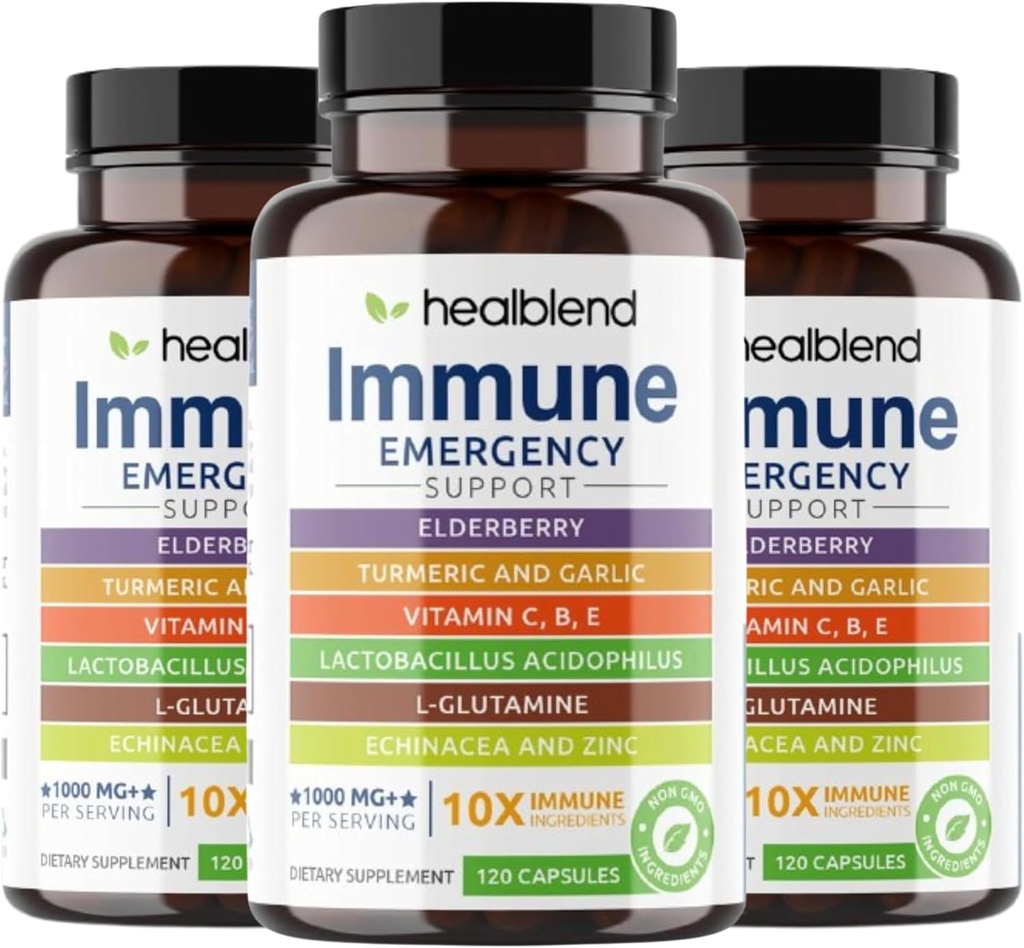 guariblend 10 in 1 Booster supplemento di supporto immunitario con sambuco, zinco, echinacea, curcuma, Lactobacillus acidophilus, per adulti (3 pacchetto)
