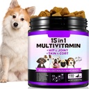 15-in-1 Cane Multivitamina Integratori con Glucosamina e Probiotici,Natural Daily Vitamins Chews for Dogs,Pet Health Support-Skin-Immunity-Gut Digestion-Joint-Heart,150 Pcs-Duck Flavor