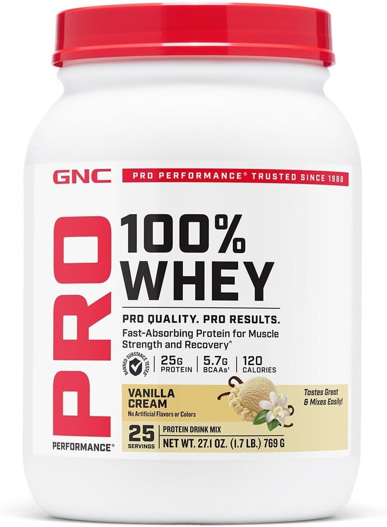 GNC Pro Performance 100% Whey Protein Powder 2.0, Assorbimento rapido per la resistenza muscolare e il recupero, Vanilla, 25 Serve