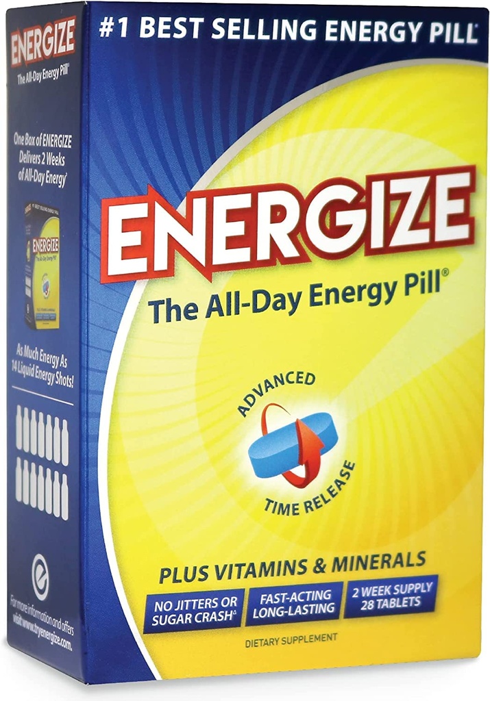 Energizzare le pillole di caffeina - Pillola di energia ad azione rapida - Integratore sano del cervello di messa a fuoco - Prestazioni migliorate, Alertness e Clarity - All Day Energy, No Jitters, No Crash - 28 Tabelle rilasciate tempo