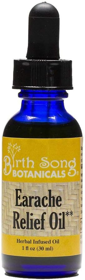Orto Botanici di Canzoni di Nascita Olio d'orecchio, Gocce naturali dell'orecchio, Frullato con l'aglio e fiori di Mullein, per Swimmer e Rimozione della cera Bambini, Adulti, Bambino, Bottiglia di 1oz