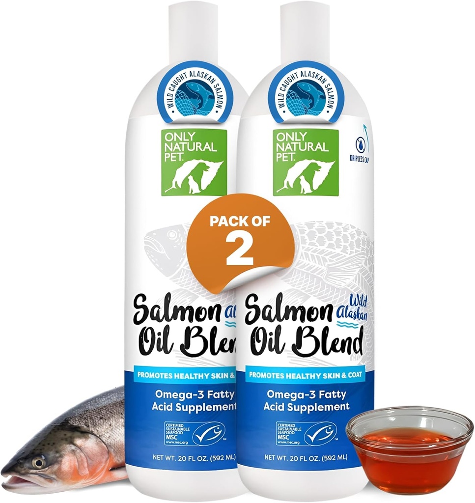 Olio di salmone naturale dell'Alaska per cani e gatti - Omega 3 & 6 Supplemento per gli animali - EPA & DHA Fish Oil, tutto il supporto comune naturale, Promuovi la pelle sana, Cappotto & Cuore - 20 Fl Oz (Pack of 2)