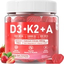 Vitamina D3 10000iu + K2 MK7 + A Gummies con zinco di calcio per le donne e gli uomini, supplemento di vitamina ADK ad alta potenza Supporta sistema immunitario sano, funzione di ossa e visione, zucchero gratis 120 Cts