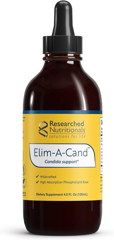 Alimentari Ricercati Elim-A-Cand - Supporto Candida - Microbial & Gut Salute Integratori con Berberina, Slippery Elm, Cinnamon Bark, PAU D'Arco & Marshmallow Root - Tintura di disintossicazione a base di erbe (4 Fl Oz)