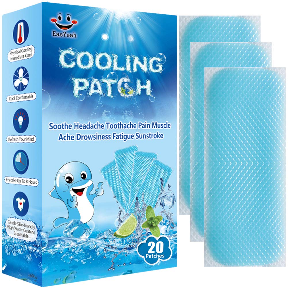 20 fogli Raffreddamento Patch per Fever Discomfort & Pain Relief, Raffreddamento Riduttore di Fever, Soothe Headache Pain, Confezione da 20 Blu