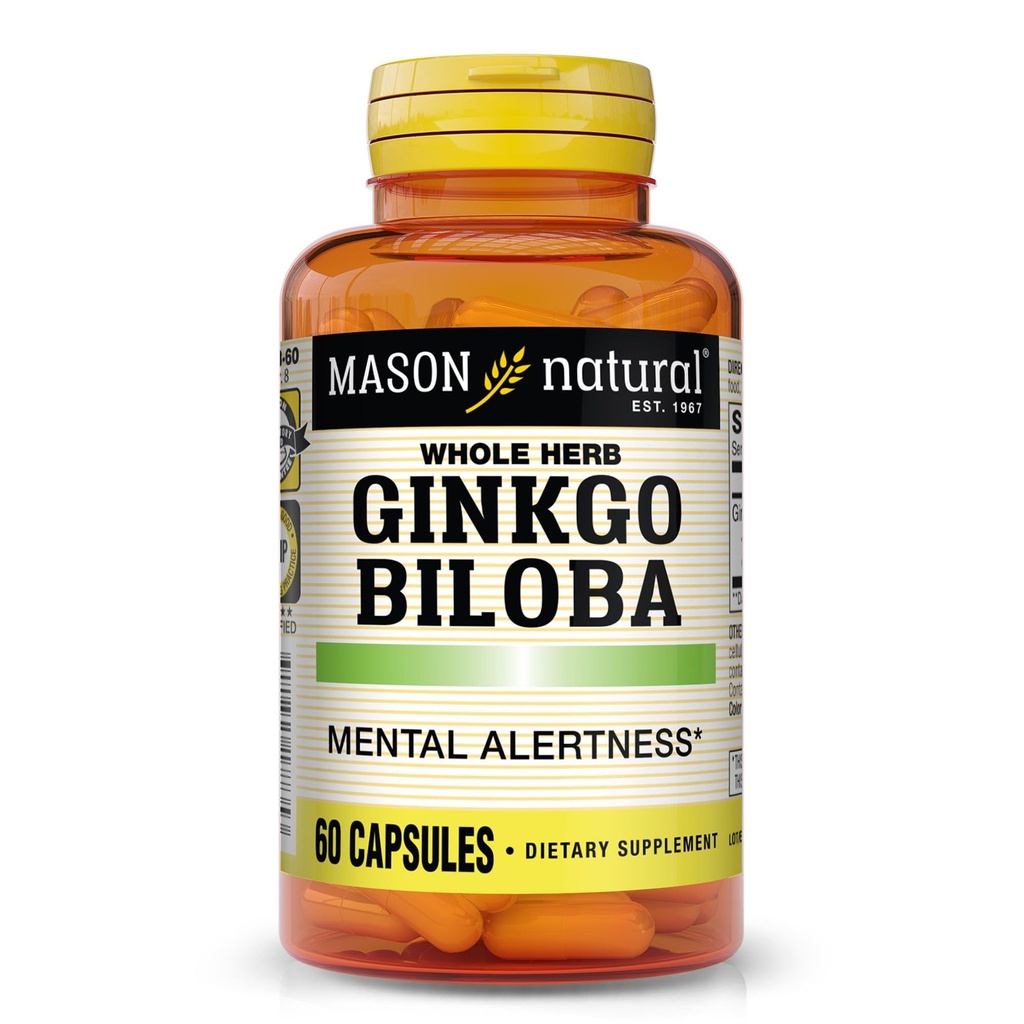 Mason Natural Ginkgo Biloba, 1 mese di fornitura, aiuta a migliorare l'alertness mentale e supporto ottimale del cervello funzione, 60 capsule