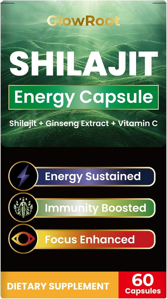 Capsule Shilajit, Shilajit di alto grado dall'Himalaya, Acido Fulvizio Abundante & 85+ Minerali Trace, senza glutine, senza aggiunta di zuccheri capsule Shilajit per uomini e donne