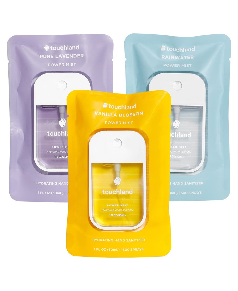 Touchland Power Mist Hydrating Hand Sanitizer Spray, BLOSSOM Trio Set (Lavender, Vanilla, Rainwater), 1 FL. OZ.