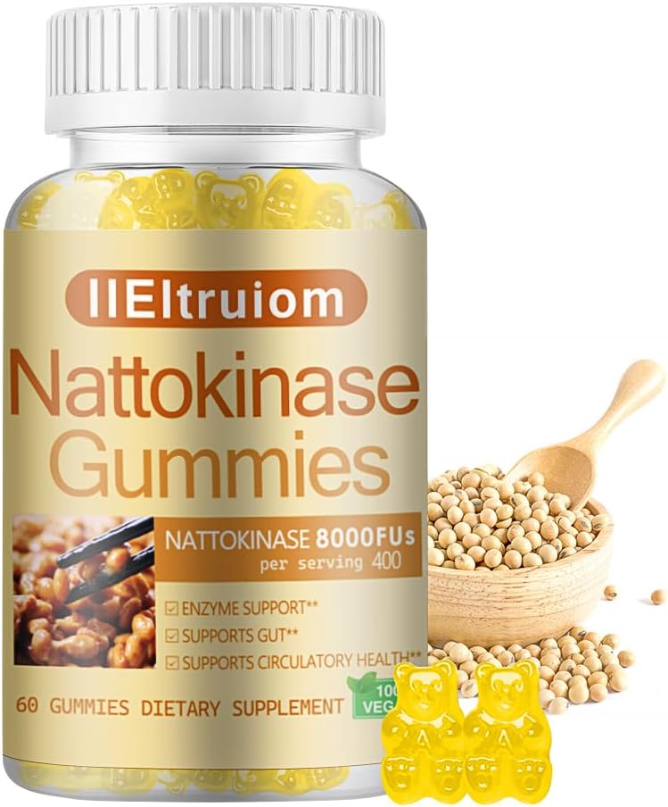 Nattokinase Supplemento 8,000 FU (400mg) Per Serving, Hawthorn & Beet Root Extract, Nattokinase Gummies tradizionale Natto Extract Source, 60 conti