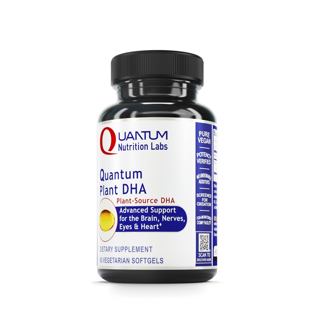 Quantum Nutrition Labs Plant DHA - Non-GMO Vegan DHA con Omega 3 acidi grassi, Algae Basato DHA per le donne e gli uomini, Integratore DHA naturale adatto per Vegans- 60 capsule di softgel vegetariani
