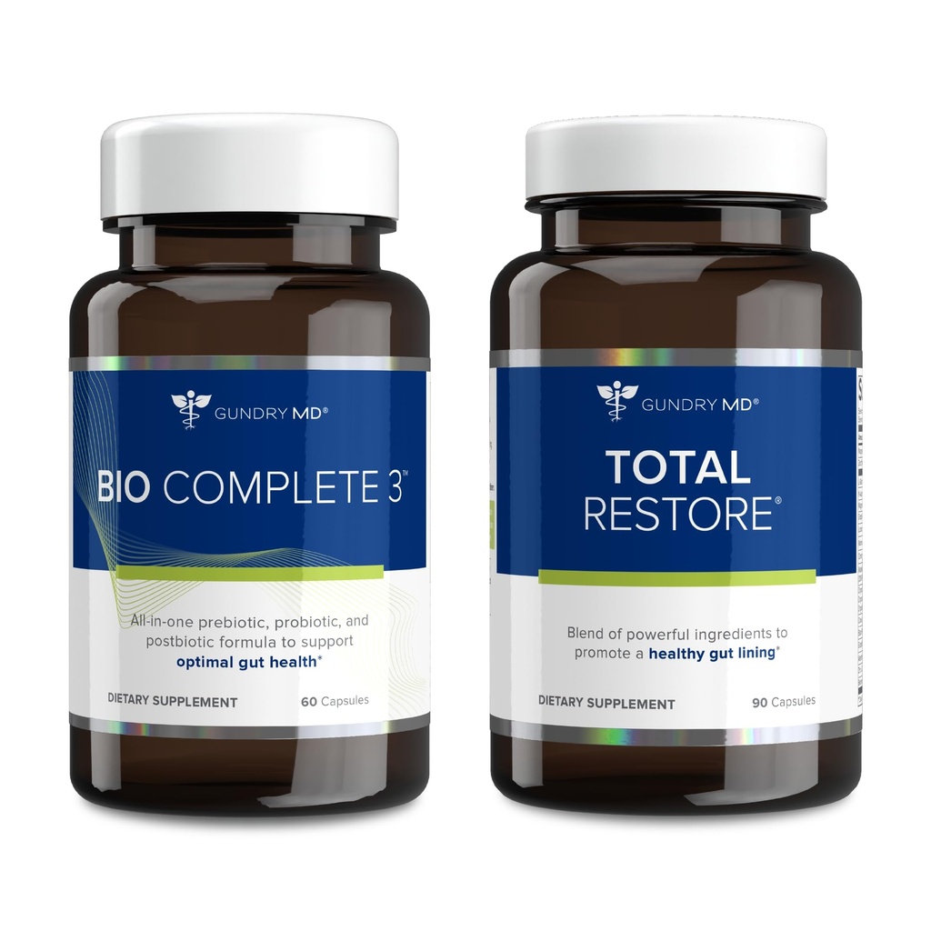 Gundry MD Bio Complete 3 e Total Restore Bundle - Prebiotico, Probiotico, Postbiotico per sostenere la salute ottimale del Gut