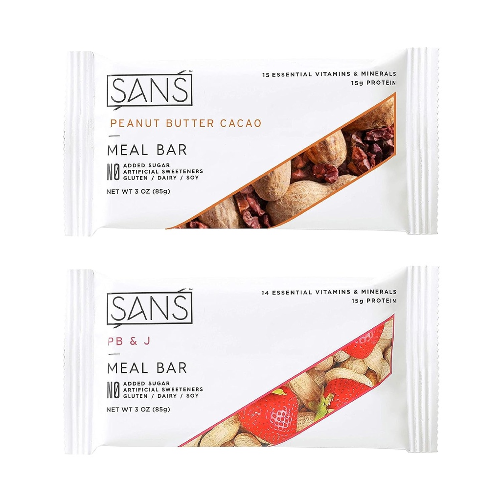 SANS Meal sostituzione Protein Bar | All-Natural Nutrition Bar senza aggiunta di zucchero | Dairy-Free, Soy-Free e Gluten-Free | Vitamine e Minerali essenziali (Amatori di burro di arachidi, 12 Pack)