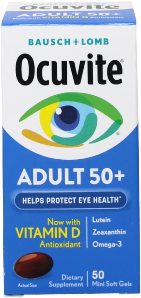 Ocuvite adulti 50+ Vitamine oculari e integratori minerali con Luteina, Zeaxantina e Omega-3, 50 conte (Pacchetto di 10)
