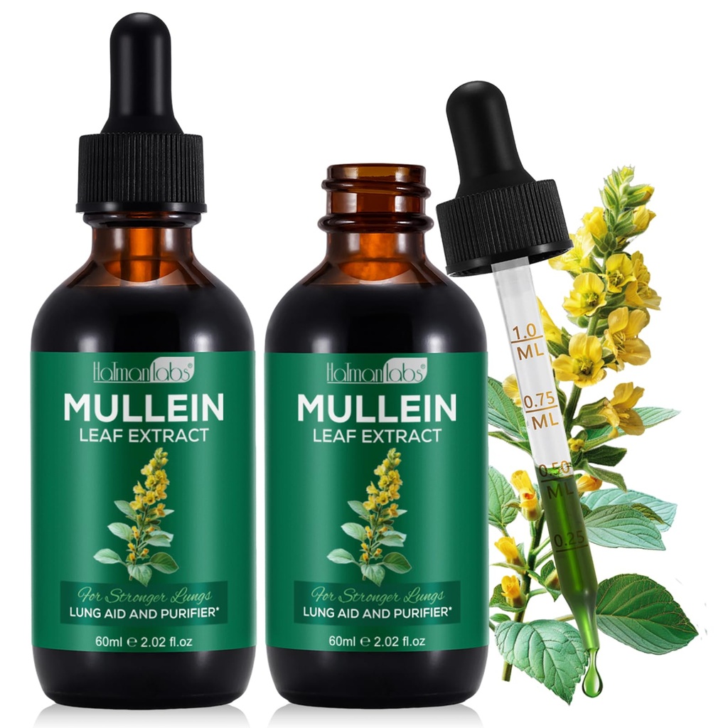 Estratto di foglie di Mullein per polmoni, gocce di Mullein per polmoni, polmone di sostegno, funzione respiratoria per respiro sano, miglioramento nella funzione polmonare, integratore naturale e sicuro (2 PC)
