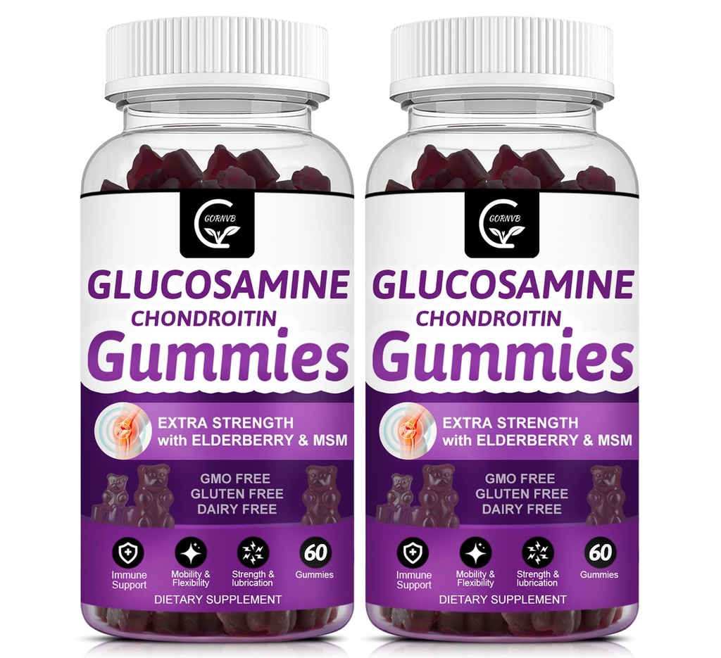 Glucosamina Chondroitin Gummies con MSM & Elderberry Extra Strength - Supporto per la flessibilità, Antiossidante Integratore di Supporto Immune per Adulti, Uomini & Donne - 60 Gummie Condroitina (2 Confezione)