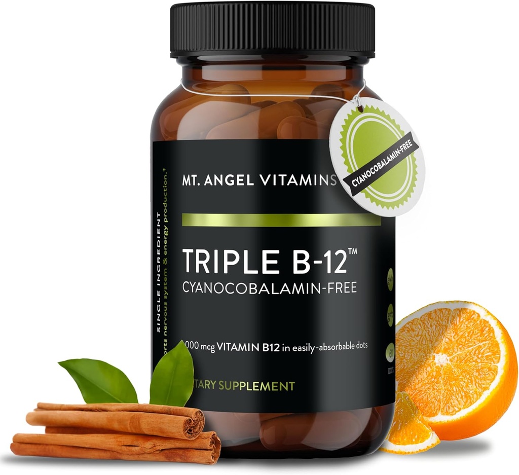 Mt. Vitamine Angelo - Triple B-12 Dots | Dots Fast-Dissolving, Miscela di Methylcobalamin, Adenosylcobalamin & Hydroxocobalamin, Supporta l'energia e la salute del sistema nervoso – 60 Dots