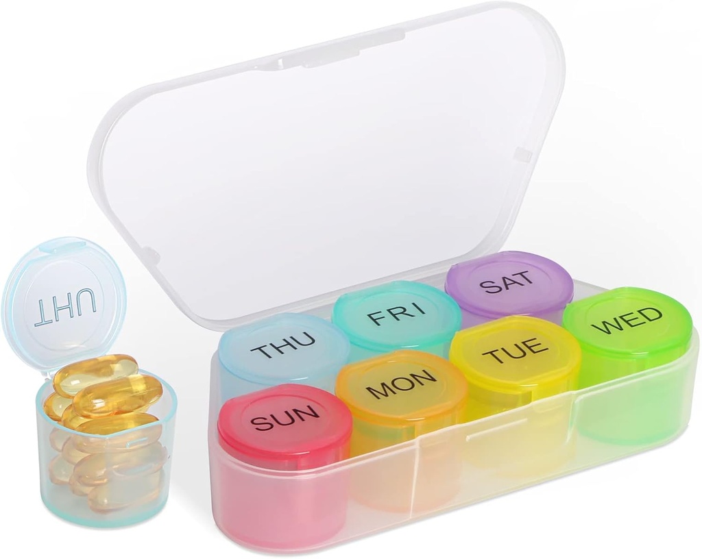 NatureTouch Organizzatore di pillole settimanali, BPA organizzatore di medicina gratuita Rainbow 7 Day Pill Box, Conatainer di pillole portatile giornaliero per Pills/Vitamin/Fish Oil/Supplements [Lastest Version]
