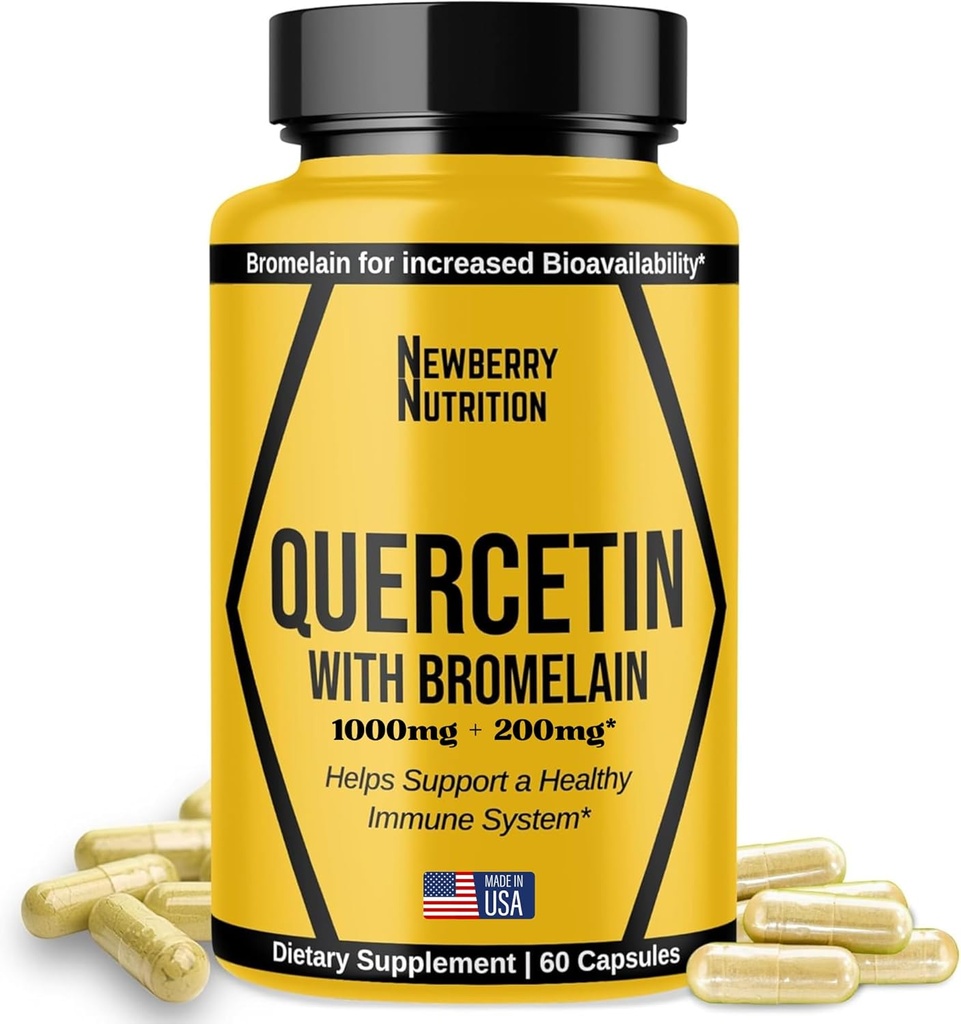 Quercetina con Bromelain Supplemento 1200mg, Quercetin 500mg capsule, aiuta a sostenere l'immunità sana, potente antiossidante, 60 conte