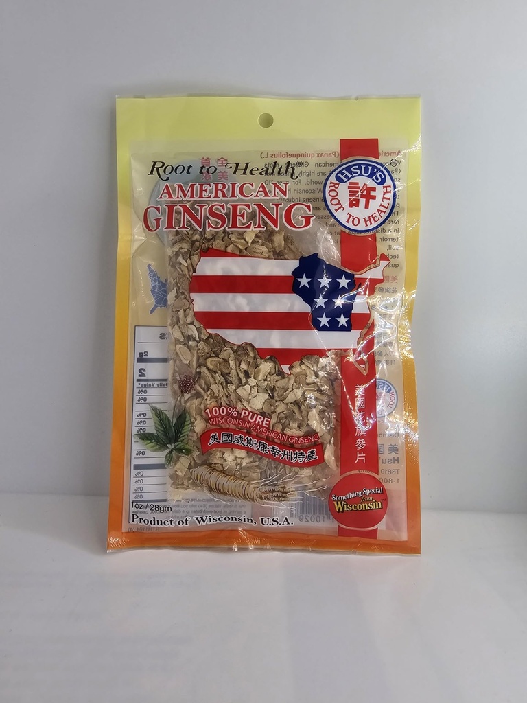 Hsu's Root to Health American Ginseng Slices, 1 oz, Coltivato nella contea di Marathon, Wisconsin USA