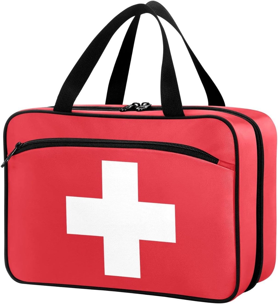 Naanle Pill Organizer Borsa da viaggio Pillola di Medicina dell'Organizzatore Home Storage Bag per integratori di vitamina, White Cross Empty Red First Aid Bag for Car Camping, 1.0 Count