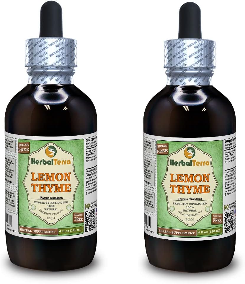 Timo di limone (Thymus x Citriodorus) Glycerite, Estratto di liquido privo di alcool di erbe secche organico (Nome: HerbalTerra, Proudly Made in USA) 2x4 fl.oz (2x120 ml)