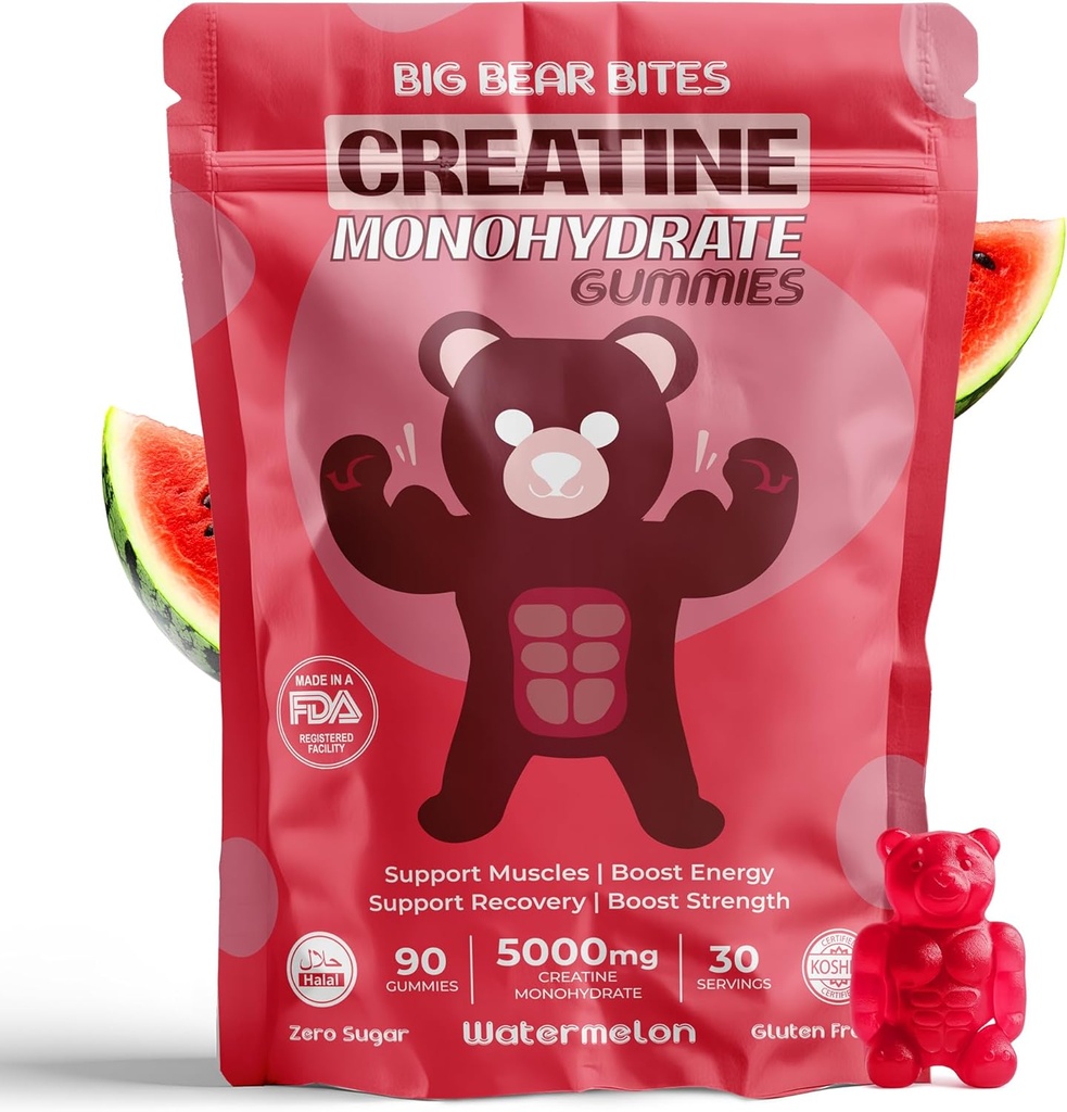 Creatina Monoidrato Gummies per Uomini e Donne | 5000mg di Creatina Gummies per Serving | Zucchero, Gluten Free & Halal | Confezione da 90 per Pre Workout & Muscle Recovery | Sapore di Watermelon