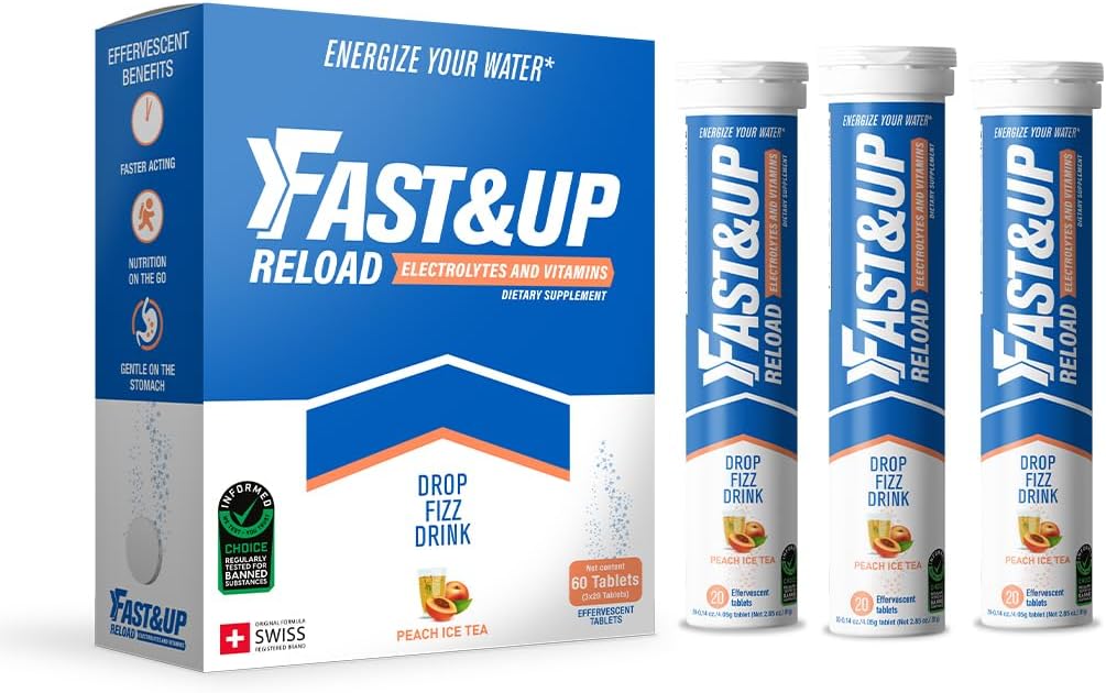 FAST&UP Reload – Idratazione istantanea ed Elettrizzamento Elettroliti - Saver Multipack - Tavole da 60 Effervescenti (Peach Ice Tea)