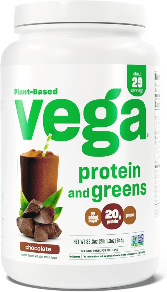 Vega Proteine e Greens Protein Powder, Cioccolato - 20g vegetali Protein Plus Veggies, Vegan, Non OGM, Pea Protein per Donne e Uomini, 2.1bs